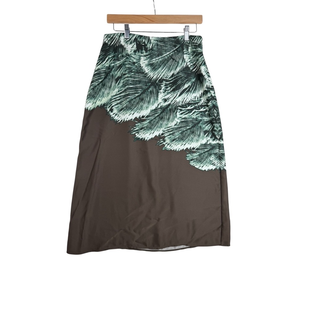 New Worthington Women's‎ Midi A-Line Skirt Size 8 Hot Fudge Peacock